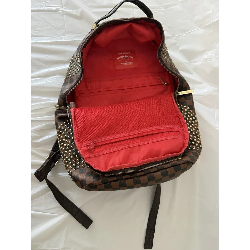 Sprayground Limited Edition Brown Checkerboard Studded Backpack AS-IS Read